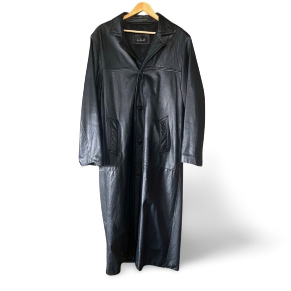 2DM Black Leather Trench Coat – Matrix Era, 90s Minimal Gothic - Picture 1 of 8